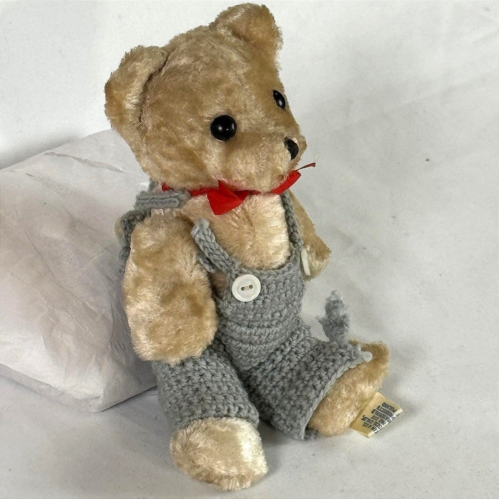 Vintage R Dakin Teddy Bear No 118 7" Poland Jointed Blonde Crochet Overalls - Picture 4 of 7